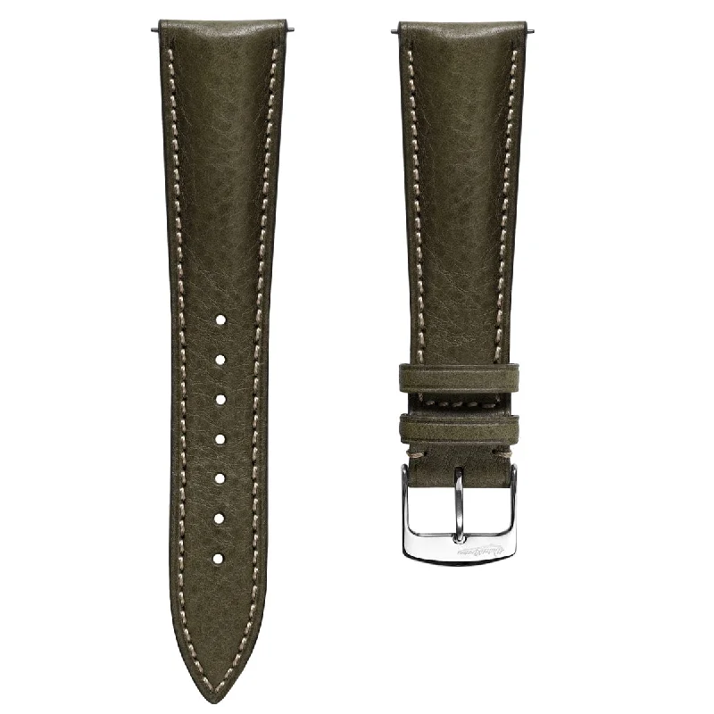 Stanton Badalassi Carlo Minerva Box Leather Padded Watch Strap - Olive Green