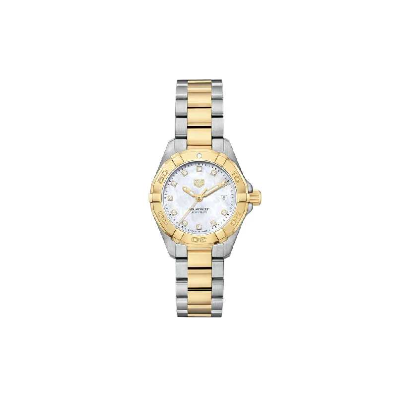 Tag Heuer Two-Tone Aquaracer Date 27mm Quartz, Mother of Pearl Dial with Diamonds