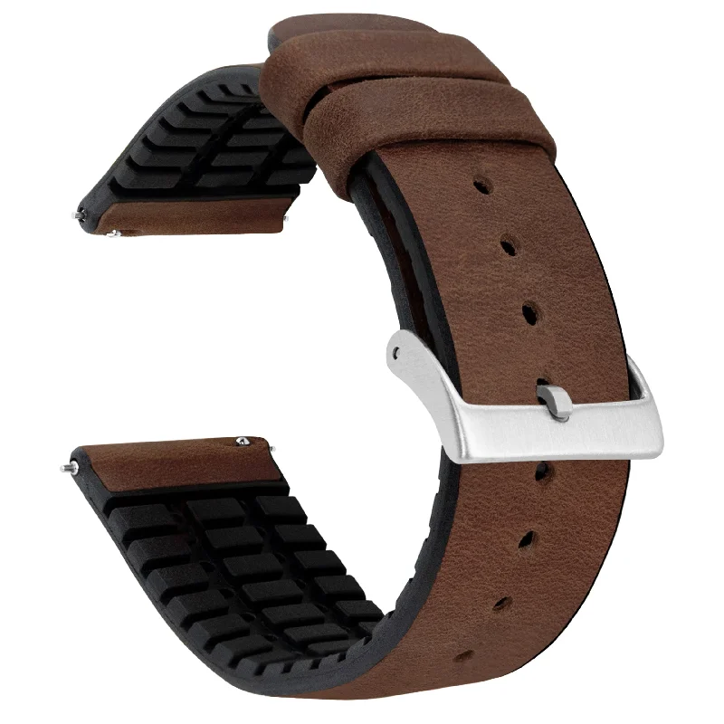 Walnut Brown Leather And Rubber Hybrid Watch Band