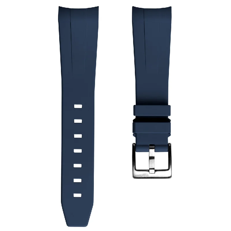 WatchGecko 41mm Tudor Black Bay Style Rubber Watch Strap -  Blue