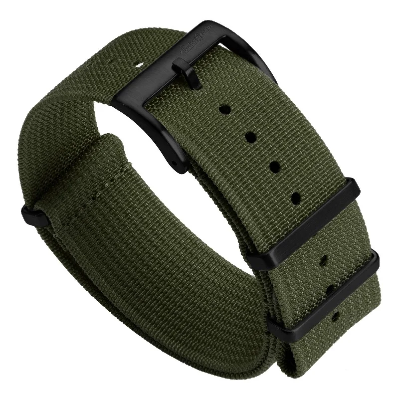 WatchGecko Ridge Military Nylon Watch Strap - Green - PVD IP Black