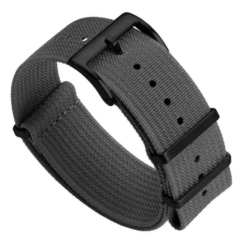 WatchGecko Ridge Military Nylon Watch Strap - Grey - PVD IP Black