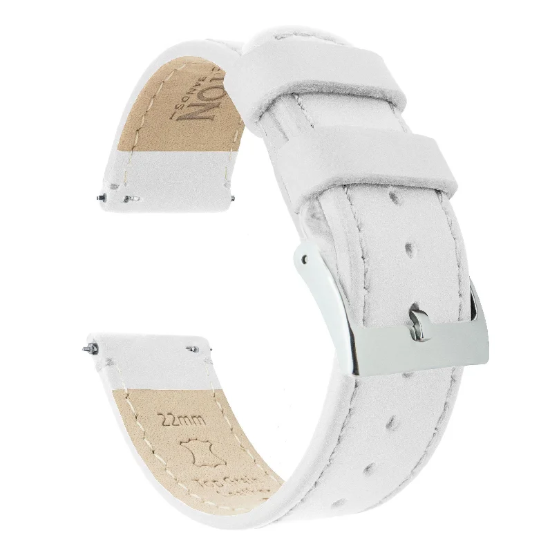 White Leather White Stitching Watch Band