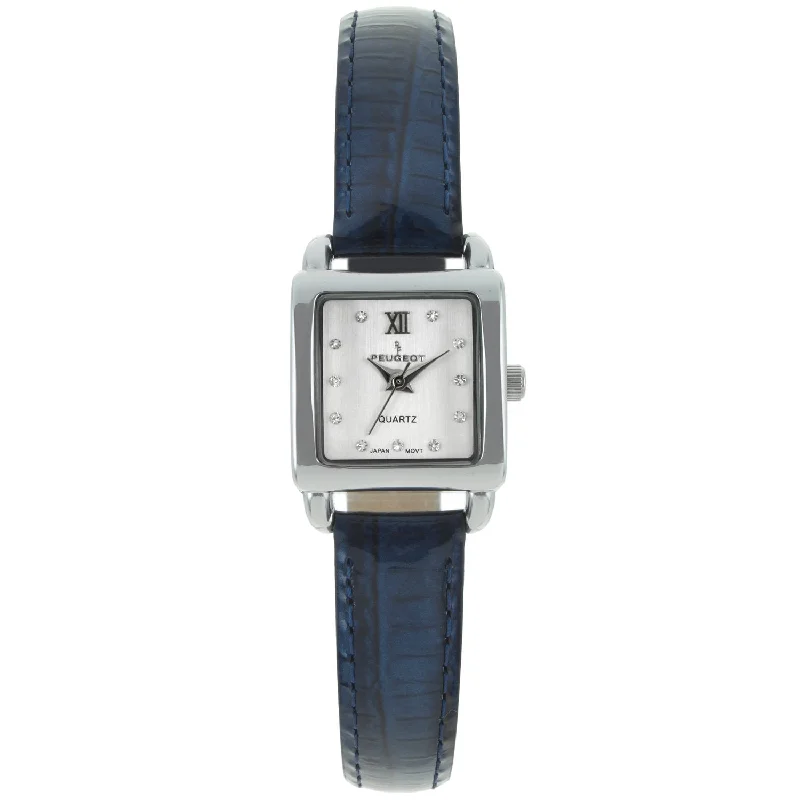 Women's 20mm Square Watch with Glossy Blue Leather Strap