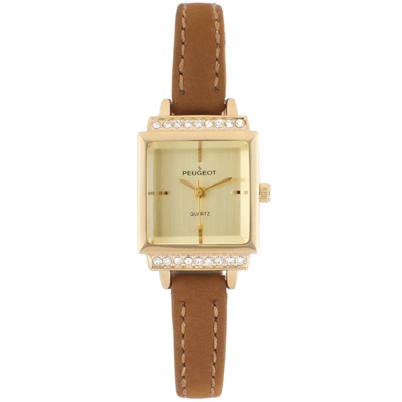 Women's 22mm Crystal Watch Gold Dial & Tan Strap