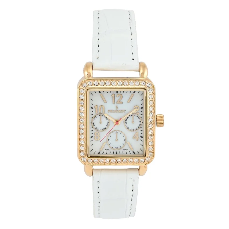 Women's 35x30mm 14K Gold Plated Square Dress Watch - European Crystals