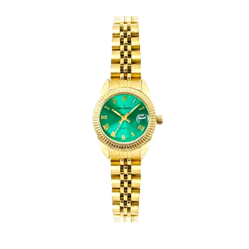 Women's Gold-Tone 26mm Fluted Bezel Steel Bracelet Watch with Green Dial