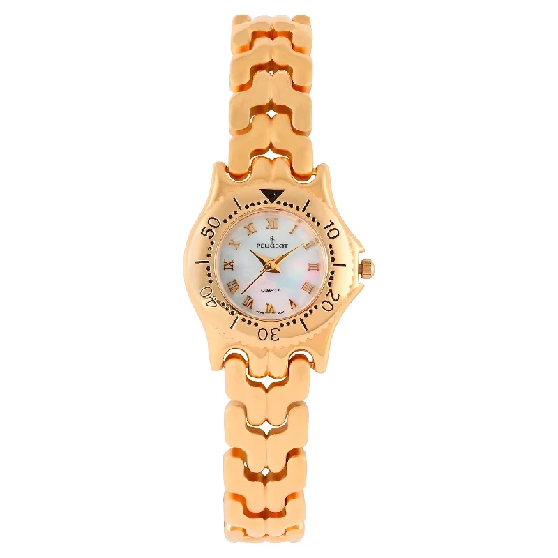 Womens Round 25mm 14K Gold Plated Wrist Watch- Mother of Pearl Dial