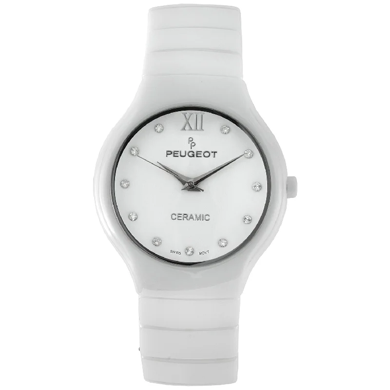 Women's Swiss Round 40mm Ceramic Bracelet Watch with Crystal Numerals