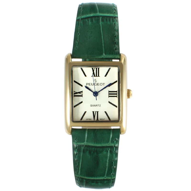 Women's Tank Watch Roman Dial Green Strap