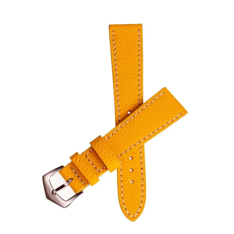 Yellow Hammered Calfskin Ecru Stitches Watch strap